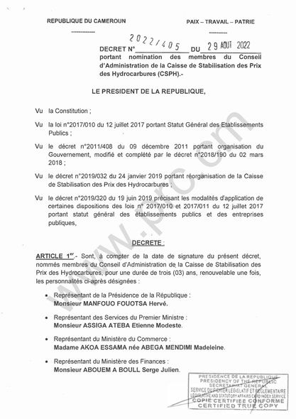 Décret portant nomination des membres